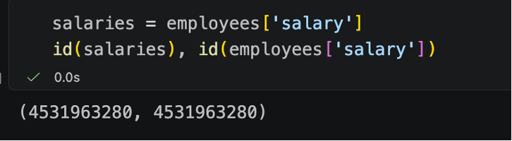 python code showing the ids of two slices that are the same
